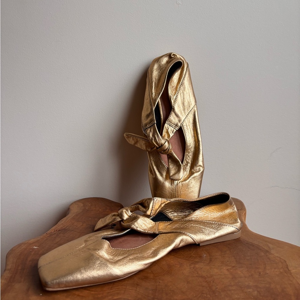 Anthropologie Gold Tie-Detail Flats